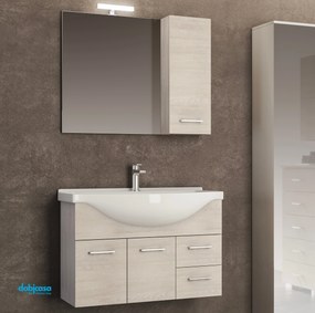 Mobile Bagno Sospeso "Gaia 3" Da 85 Cm Composto Da 4 Ante Vano a Giorno Finitura Olmo Bianco