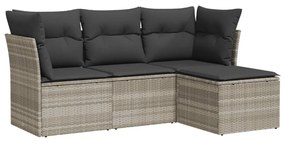 Set divano da giardino 4pz con cuscini grigio chiaro polyrattan