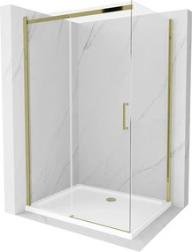 Mexen Omega cabina doccia scorrevole 120 x 90 cm, trasparente, dorata + piatto Flat - 825-120-090-50-00-4010