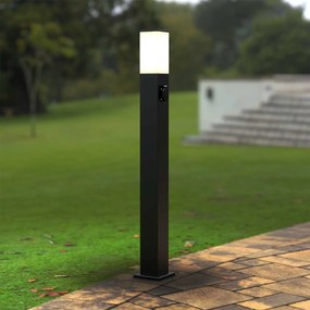 Paletto da giardino con Doppia Presa Corrente 1m Acciaio Nero E27