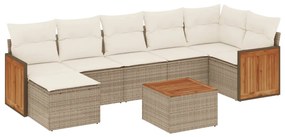 Set divano da giardino 8 pz con cuscini beige in polyrattan