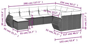 Set divano da giardino 10 pz con cuscini grigio in polyrattan