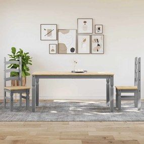 Set Da Pranzo 3 Pz Panama Grigio İn Legno Massello Di Pino /