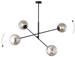 Lampadario a Sospensione in Acciaio e Vetro LINEAR 4 Nero 4xE14 Colore delle Sfere Grafite