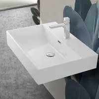 Lavabo sospeso rettangolare in resina 70 cm bianco lucido Loto