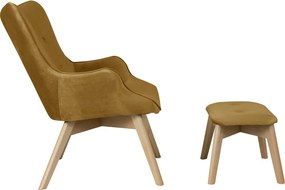 Poltrona con poggiapiedi color senape con rivestimento in velluto Niko – Ropez