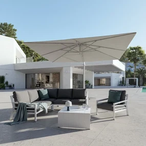 Salotto da giardino angolare Augus NATERIAL in alluminio bianco con cuscini in poliestere per 6 persone