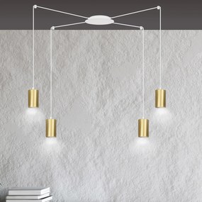 Sospensione A Ragno In Acciaio Bianco E Oro 4 Luci Tracker Con Cavo 3 Metri