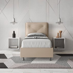 Letto singolo 80x200 imbottito similpelle, rete o contenitore, Made in Italy, Tortora / Contenitore