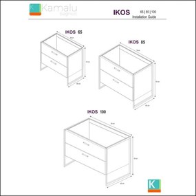Kamalu - composizione bagno a terra 85cm: mobile con lavabo, specchio contenitore e pensile ikos-85