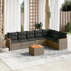 Set divano da giardino 8 pz con cuscini grigio in polyrattan