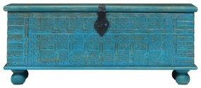 Cassapanca in legno massello di mango blu 100x40x41 cm