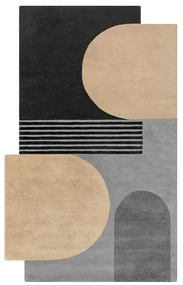 Tappeto nero e grigio in lana tessuto a mano 120x180 cm Lozenge Monochrome – Flair Rugs