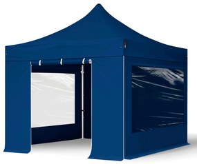 TOOLPORT 3x3m gazebo pieghevole PES con laterali (finestre panoramiche), PROFESSIONAL alluminio, blu scuro - (600156)