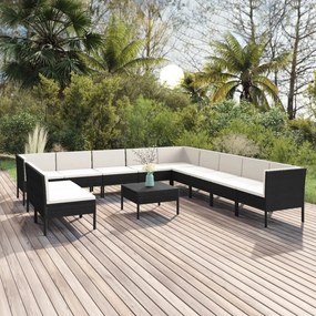 Set Divani da Giardino 12 pz con Cuscini in Polyrattan Nero