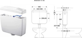 Cassetta WC a Zaino con 2 Pulsanti 44,5x14x38 cm Forlani Maxima 2 Bianca...