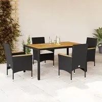 Set Pranzo da Giardino 5 pz con Cuscini Nero Polyrattan Acacia 3278629