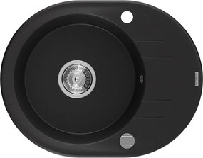 Mexen Kevin lavello in granito a 1 vasca con gocciolatoio 586 x 458 mm, nero, sifone cromato - 6517581005-77