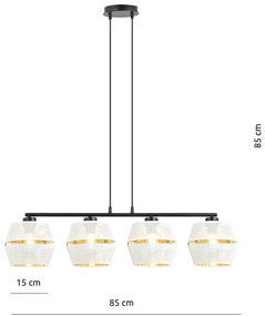 Sospensione Contemporanea 4 Luci Enea In Metallo Bianco E Oro
