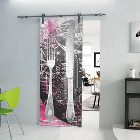 Porta scorrevole Posate in alluminio multicolore, L 88 x H 215 cm, con binario Lux Sinistra