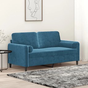 Divano A 2 Posti Con Cuscini Blu 140 Cm İn Velluto /