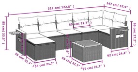 Set Divano da Giardino 8 pz con Cuscini Grigio in Polyrattan