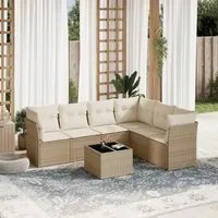 Set Divani da Giardino 7 pz con Cuscini Beige in Polyrattan 3217688