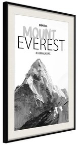 Poster  Peaks of the World: Mount Everest  Cornice Quadri Cornice nera con pass-partout, Larghezza x Altezza Home decor 30x45