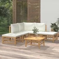 Set Salotto da Giardino 6pz con Cuscini Bianco Crema in Bamb 3155175