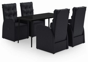 Set da pranzo da giardino 5 pz con cuscini nero