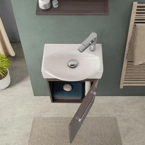 Mobiletto bagno sospeso 39 cm mini salvaspazio rovere scuro 1 anta Elys