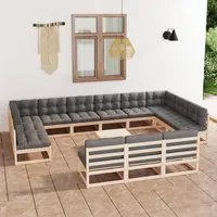 Set Divani da Giardino 14 pz con Cuscini Legno Massello di Pino cod mxl 38291