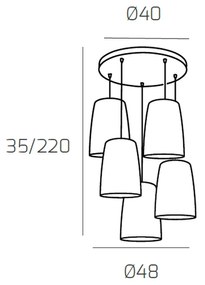 Sospensione Contemp. Rosone Tondo Shaded Metallo Cromo Vetro Rame 5 Luci E27