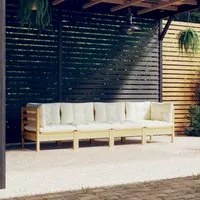 Set Divani da Giardino 4 pz con Cuscini Crema in Massello di Pino 3096148