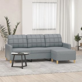 Divano A 3 Posti Con Poggiapiedi Grigio Chiaro 180cm İn Tessuto /