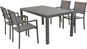 DEXTER - set tavolo in alluminio cm 160/240 x 90 x 75 h con 4 poltrone Venus
