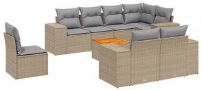 Set Divano da Giardino 9 pz con Cuscini Beige in Polyrattan