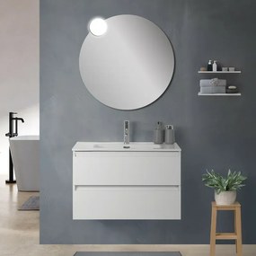 Mobile bagno sospeso 100 cm in legno bianco lucido 2 cassettoni con lavabo e specchio Leda