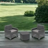 Set salotto da esterno Dbelpan, Composizione da giardino con 2 poltrone e 1 tavolino contenitore, Effetto rattan con cuscini, 100% Made in Italy, Antracite