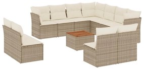 Set Divani da Giardino 12 pz con Cuscini Beige in Polyrattan