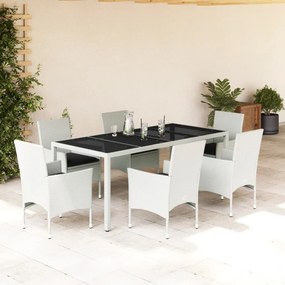 Set da pranzo da giardino 7 pz con cuscini polyrattan e vetro