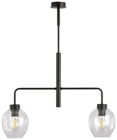 Lampadario Moderno 2 Luci Auriga In Accaio Nero E Vetro Trasparente