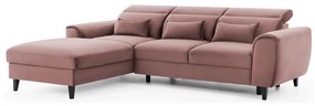 Divano angolare rosa allungabile/con contenitore (con penisola a sinistra/con chaise lounge) e rivestimento in velluto Foble – ELTAP