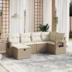 Set Divano da Giardino 6 pz con Cuscini Beige in Polyrattan