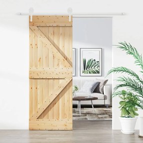 Porta Scorrevole Con Set Hardware 85x210 Cm Legno Massello Pino /
