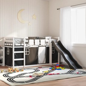 Letto A Castello Con Scivolo E Tende Bianco E Nero 80x200 Cm /