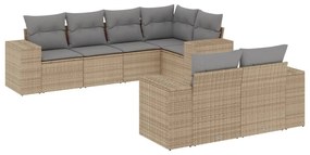 Set divani da giardino 7 pz con cuscini beige in polyrattan