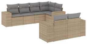 Set divani da giardino 7 pz con cuscini beige in polyrattan