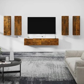 Set Di Mobili Porta Tv 6 Pz Rovere Fumo İn Legno Multistrato /
