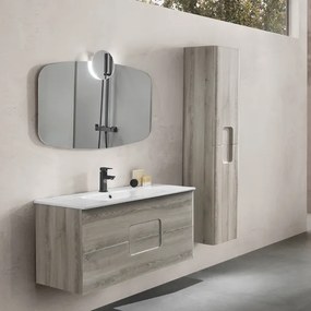 Mobile bagno sospeso ARCO 120 cm Rovere Grigio e specchio con applique LED